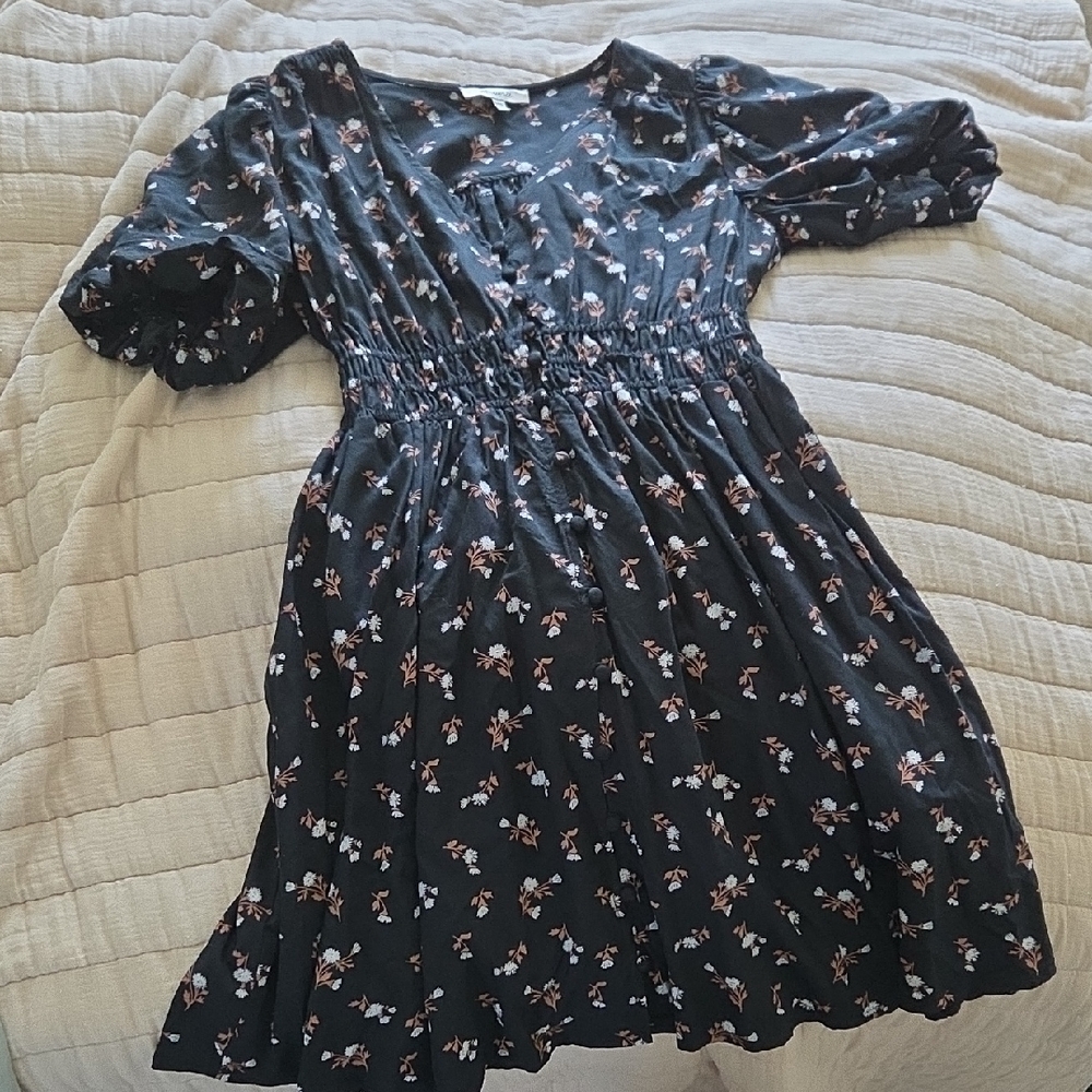 Madewell Black Dress with White Floral Pattern